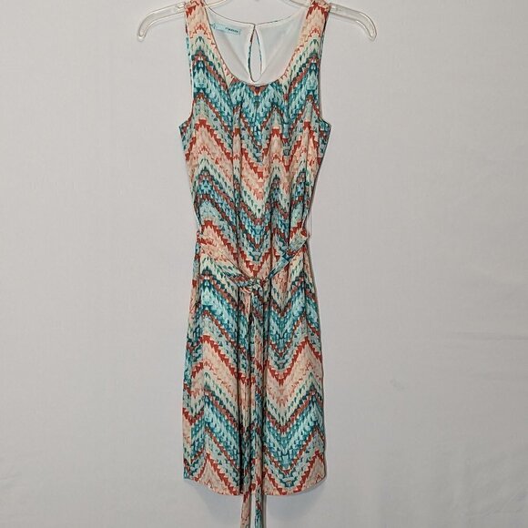 WOMEN'S "Maurices" Teal/Orange Tank Sundress w Tie; Pleated Neck; Size XS - Picture 1 of 6